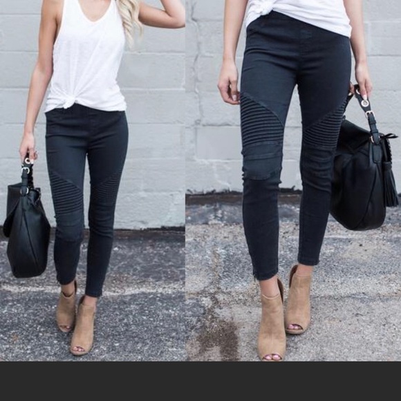 Pants - Black stretchy moto pants